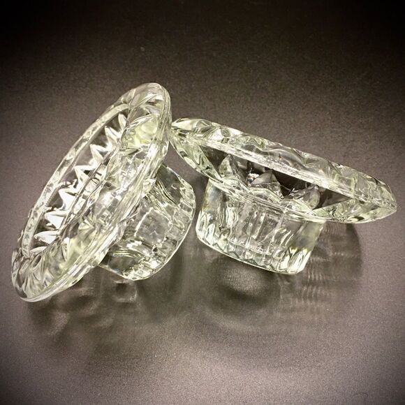 Vintage Faceted Round Crystal Taper Candle Holders - Picture 4 of 16